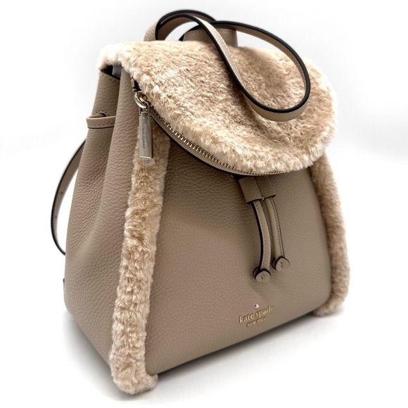 kate spade Handbags - Kate Spade Medium Flap Fur Faux Shearling Backpack Tan